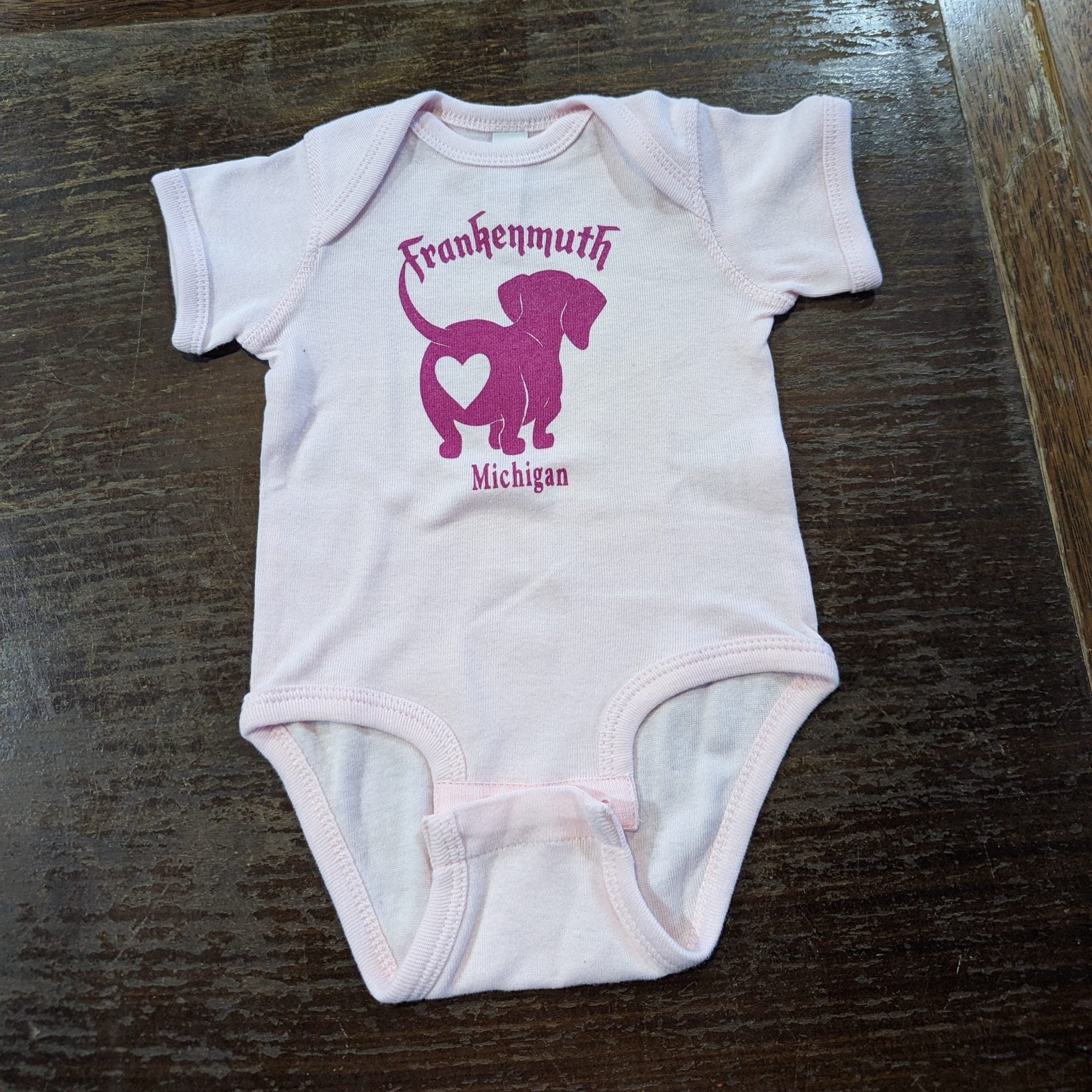 Baby Onesie – Ballerina Pink with Frankie the Doxie