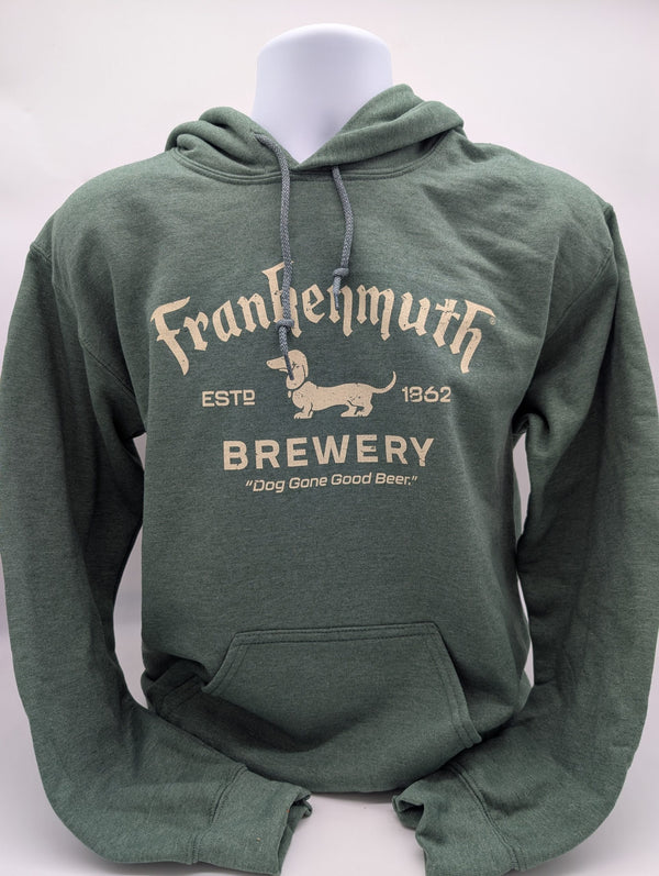 Heathered Dark Green Hoodie – Distressed White Logo